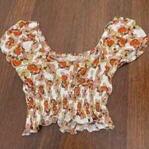 No Frills Los Angeles Womens Medium Floral Boho Summer Blouse Ruffle Crop Top